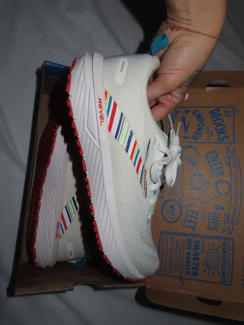 Brooks Revel Women's White Running Shoes with Multicolor Stripe Accent
